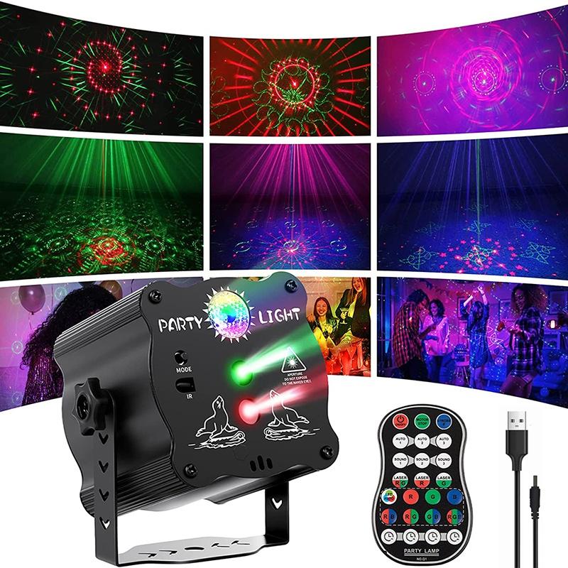Laser Lights for Party, DJ Disco Stage Lights with Sound Activated Remote Control, Random Effects Party Lights for Home Birthday Party Christmas Ktv