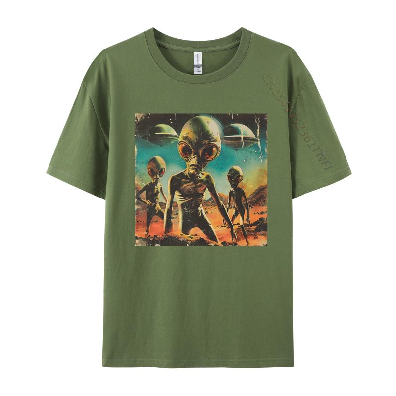Vintage Alien Tshirt Men Tshirts Printed Cotton Tops Simple Style Casual Clothes Mens Shirts Graphic Tee