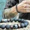 8mm Volcanic Stone Bracelet for Men Lava Wooden Beads Bracelet Tibetan Buddha Male Wrist Chain Zircon Handmade Elastic Bracelet