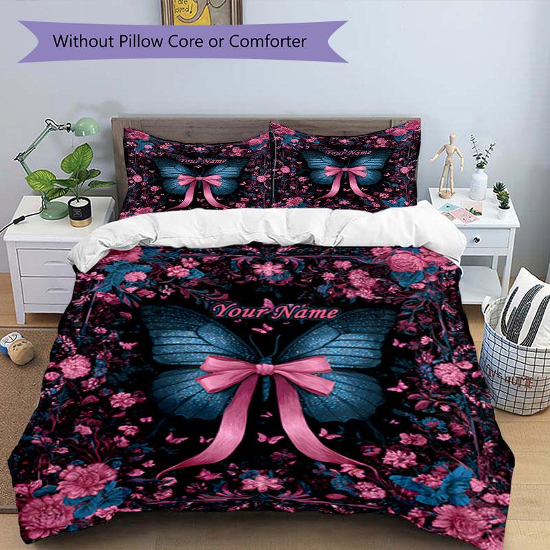 3PC Custom Name Butterfly Garden Dreams Bedding Set Duvet Cover Closure Includes 1 Duvet Cover & 2 Pillowcases for Bedroom