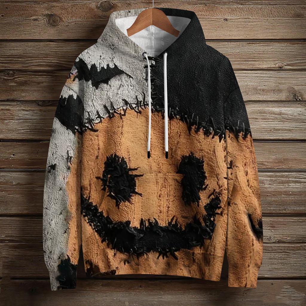 Женский модный пуловер с длинным рукавом, толстовка с капюшоном и карманом, с принтом на Хэллоуин