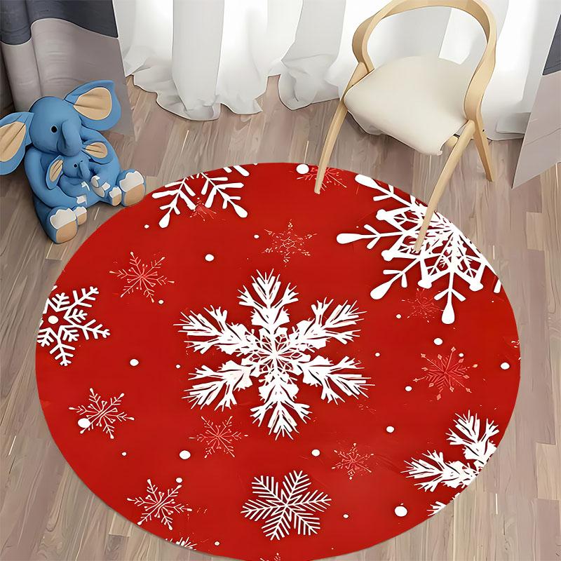 Red Snowflake Patterned Carpet for Holiday Decor round carpet for home sofa bedroom, gift