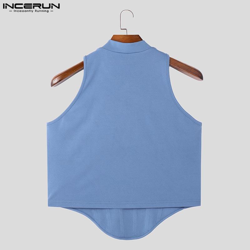 INCERUN Летние мужские безрукавки с нерегулярным ребром, тонкие майки, повседневные обтягивающие короткие топы