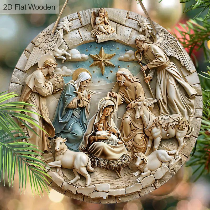 Holy Night Nativity Scene Pendant, Decoration of Home Walls or Doors, 2d Flat Wooden, Christmas Decoration, Gifts for Friends and Family