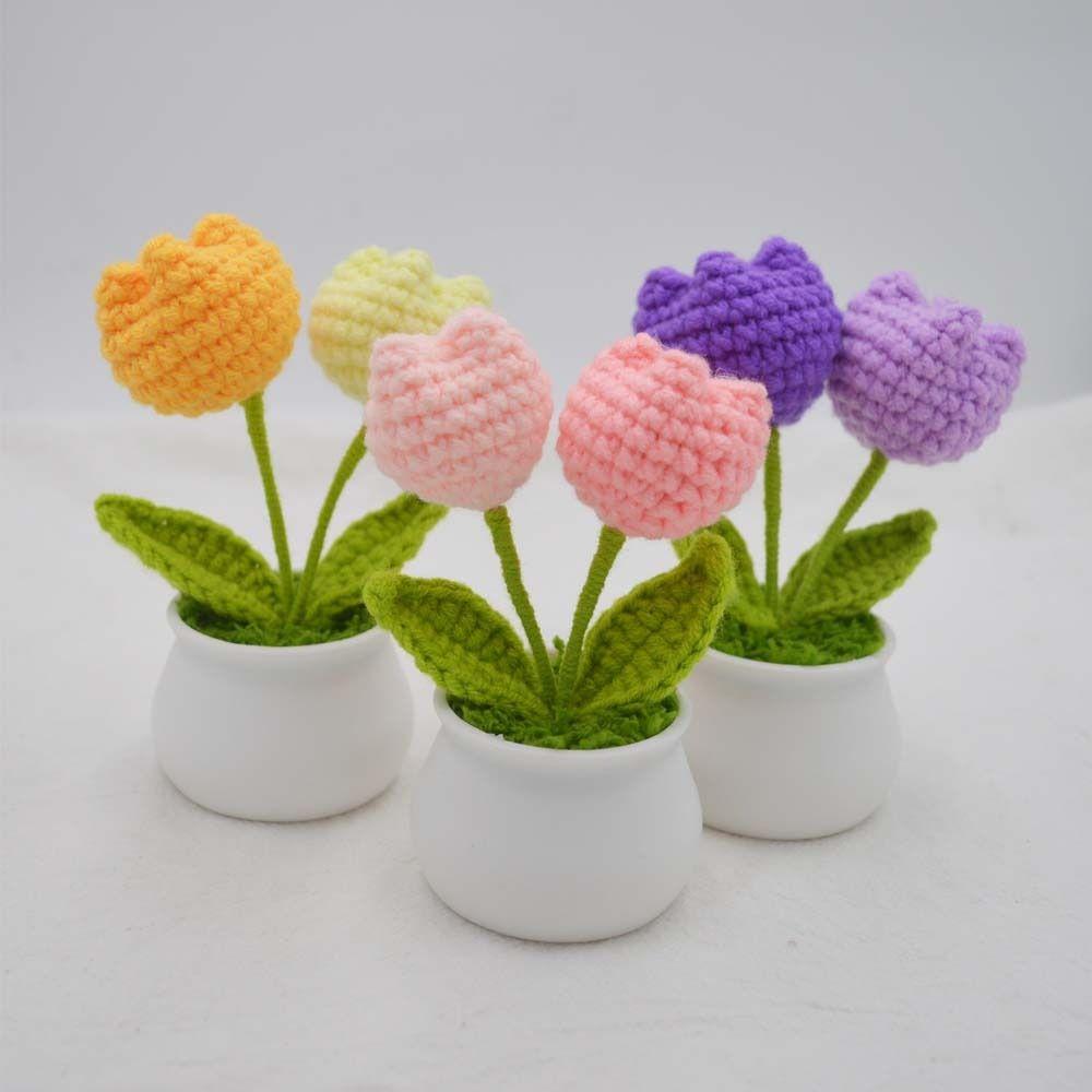 DIY Craft Тюльпан Цветы ручной работы Готовые плетеные цветы ручной работы в горшке Декор для домашнего рабочего стола