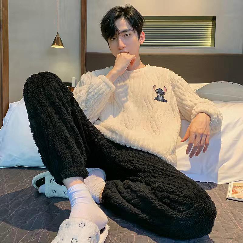 Мужская пижама из кораллового флиса — плотная, теплая зимняя фланель для подростков и старшеклассников