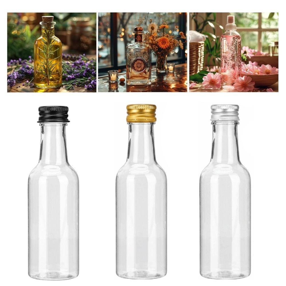 Silver Caps Plastic Spirit Bottles 50ml Capacity Travel Liquid Container Wedding Party Decoration