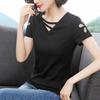 Женская футболка с V-образным вырезом и открытыми плечами, летняя свободная блузка с коротким рукавом