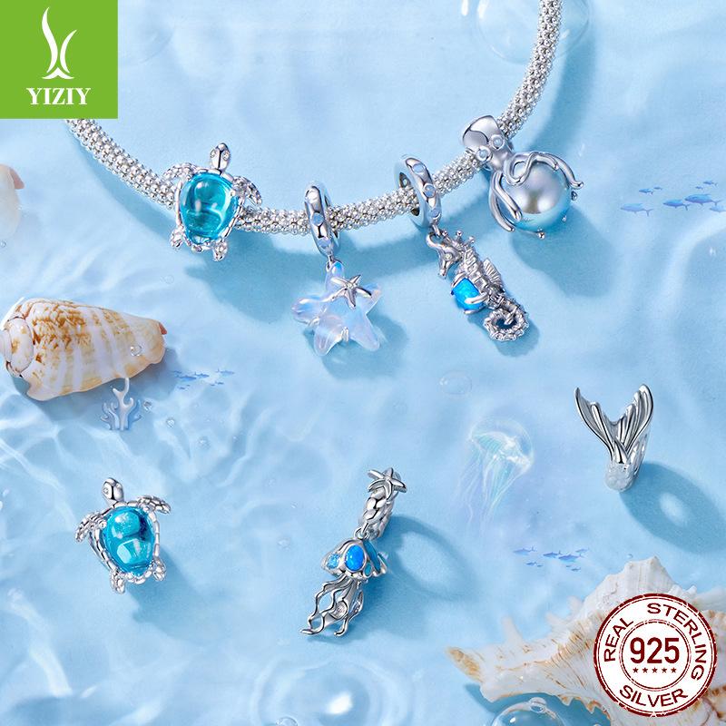 S925 Silver Turtle Beaded Diy Bracelet Beads Ocean Wind Turtle Loose Beads Accessories