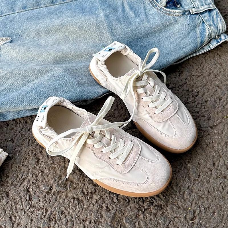 Кожаные женские новые балетки на шнуровке в стиле ретро, универсальные, легкие и дышащие спортивные маленькие белые туфли