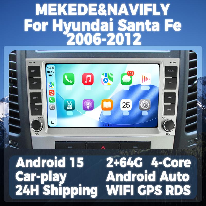 Wireless CarPlay Android Auto Multimedia Display Screen For Hyundai Santa Fe 2006-2012 Android 15 Car Radio Intelligent System