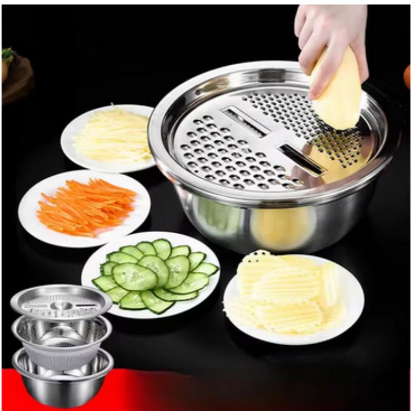 Набор из 3 предметов, Овощерезка, Слайсер из нержавеющей стали, Картофелерезка, Таз для мытья овощей, Корзина для слива, Многофункциональный