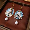 Exquisite Vintage Earrings Pearl Pendant Chinese Style Earrings Cloisonne Drop Earrings  Hanfu