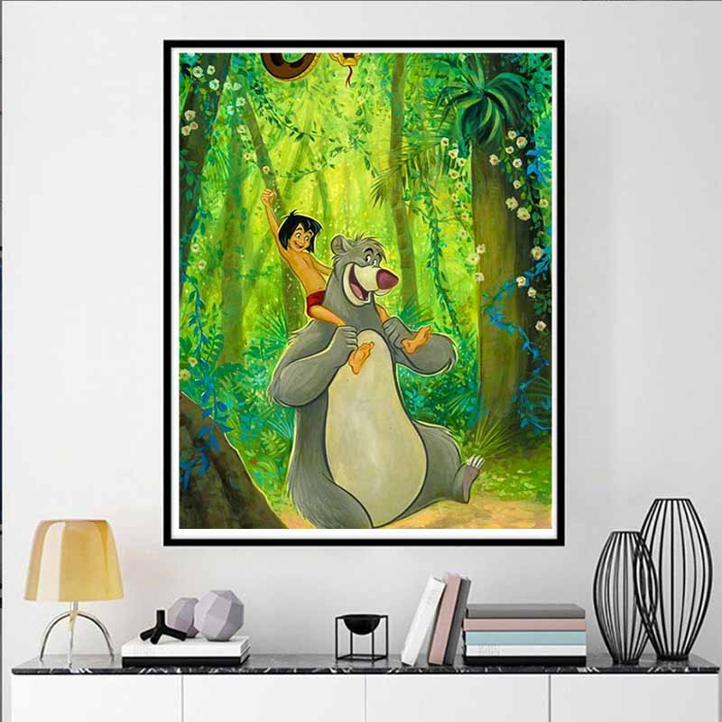 Disney 5D DIY Diamond Painting Mowgli and Baloo The Bear Cartoon Full Diamond Mosaic Art Wall Decoration Set