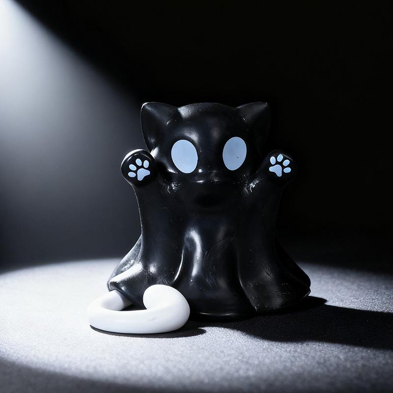Cutes Mini Cat Ghost Figurine Spooky Resin Ghost Statue Cute Ghost Ornaments Perfect For Indoor & Porch Halloween Decor Tabletop