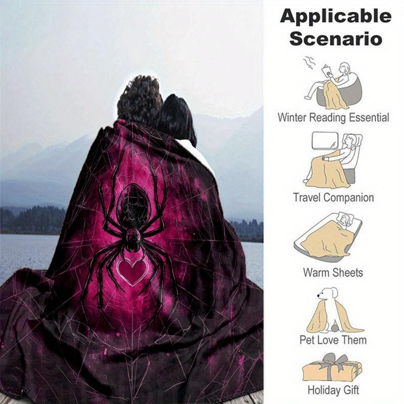 1pc Spider Printing Lightweight Flannel Blanket, Comfortable and Warm Blanket, for Camping Sofa Bed and Couch Office, Suitable for Gift Blank