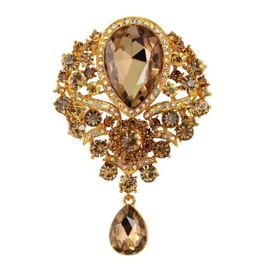 Elegant Water-drop Shape Brooch Shining Rhinestones Faux Crystal Inlaid Pin Wedding Party Badge Jewelry Gift