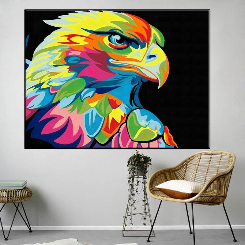 Solid Wood Frame Watercolor Lion Tiger Cat Canvas Painting Abstract Animals Pop Graffiti Posters and Prints Nordic Pictures for Living Room Decor