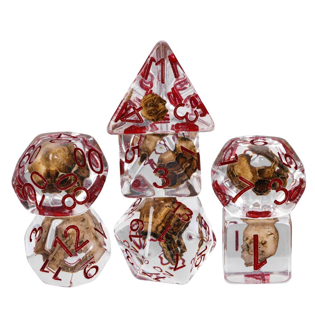 Cusdie 7 ЧЕРЕПОВ Кубики DND Прозрачные D4 D6 D8 D10 D% D12 D20 Многогранные Кубики Набор для D&D Pathfinder Настольных Ролевых Игр