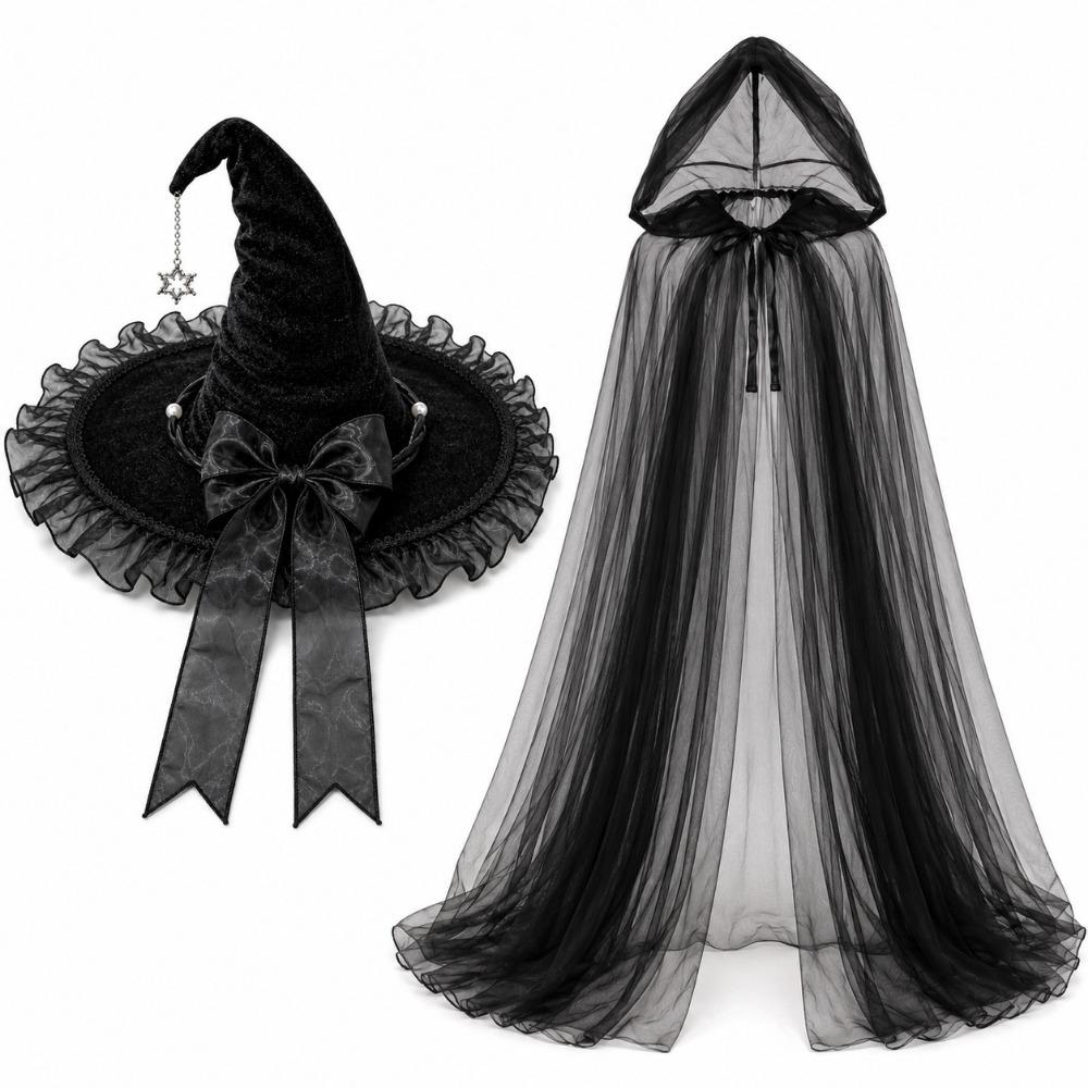Role Play Witch Hat Hooded Cloak Satin Bow Lolita Cosplay Wizard Hat Women Party