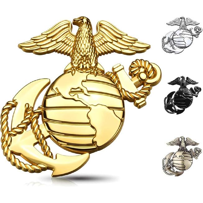 U.S.Marine Corps Car Emblem – 3D Eagle Globe Anchor Metal Decal, 3.3"x3.1" Weatherproof Military Sticker, Universal Fit for Cars, Trucks, Gifts for