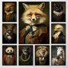 Retro Renaissance Animal Portrait Poster Fox Black Cat Lion Owl Royal Pet Canvas Painting Funny Wall Art Living Room Home Decor