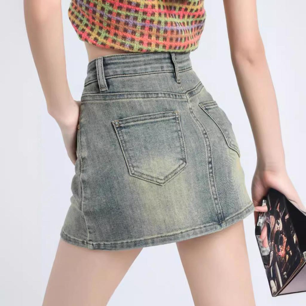 Women's American Retro High-Waisted Slim Denim Skirt - Summer Hot Girl Style, Large Size, Tight Fit, Short 