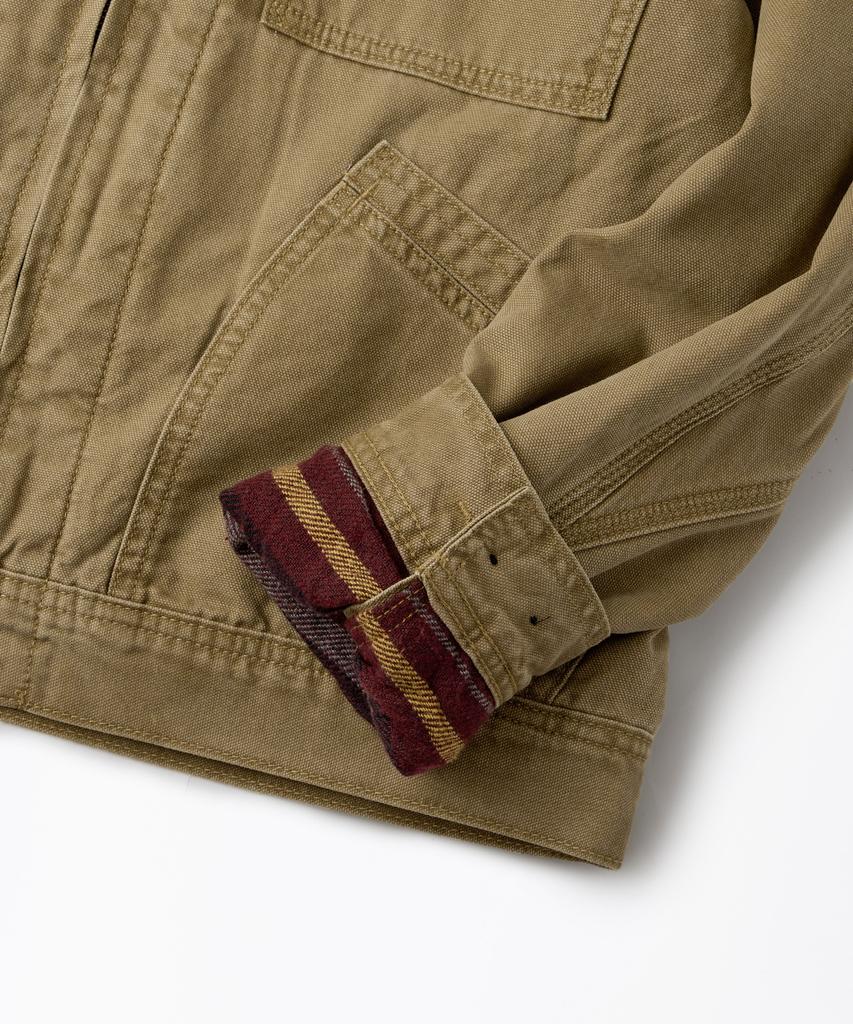 OUTSTANDING 50S Blanket-Lined Zip Work Jacket_Khaki