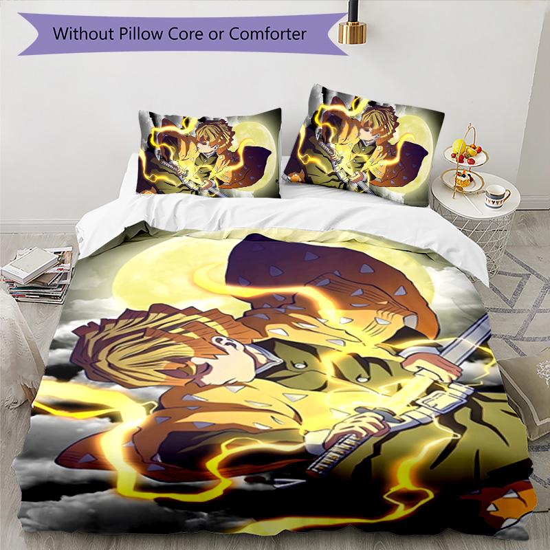 3pcs Agatsuma Zenitsu (3) Design Cover Set - HD Printed Bedding with 1 Cover and 2 Pillowcases - Perfect for Home and Dorm Decor