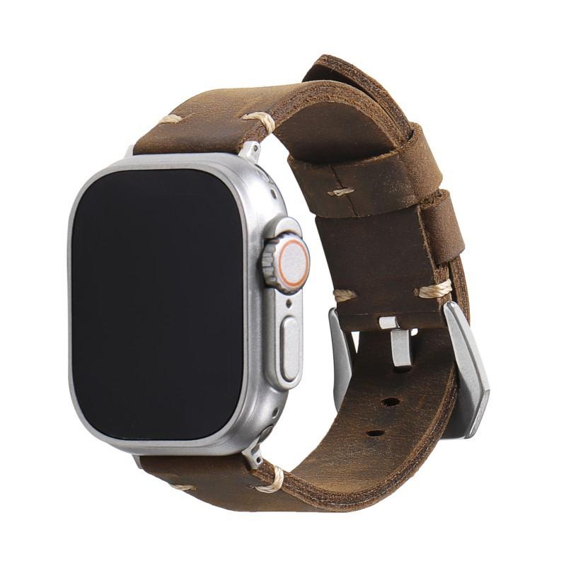 Ретро Ремешок из Коровьей Кожи Первого Слоя для Apple Apple Watch8 Печатный Ремешок для Часов 49мм Мужской Наручный Ремешок
