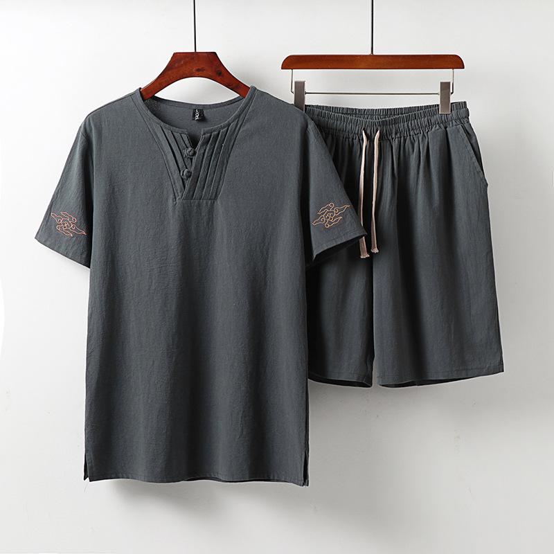 Летний костюм Тан, мужской костюм из хлопка и льна, летняя льняная одежда в китайском стиле с короткими рукавами