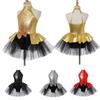 Kids Girls Sleeveless Sparkling Sequins Hollow Back Tutu Mesh Dance Dress Latin Jazz Dance Costume Ballet Dancewear