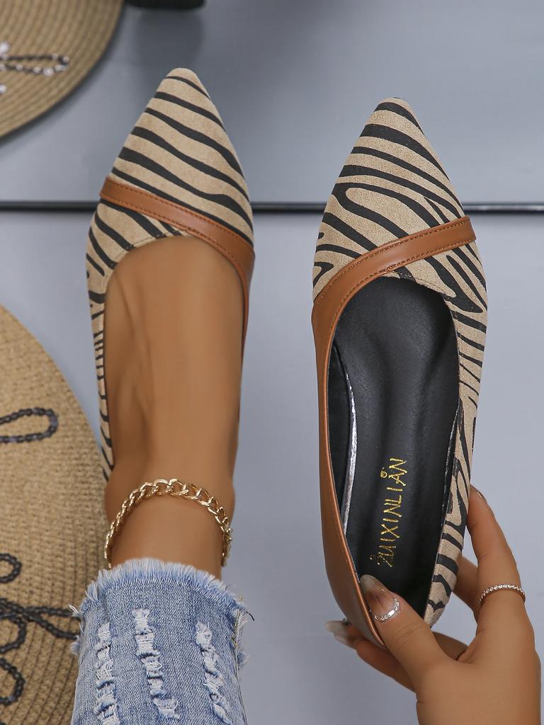 2024 модные новые женские туфли на плоской подошве в коричневую полоску с неглубоким острым носком для женщин, дизайнерские повседневные туфли на плоской подошве Zapatos De Mujer