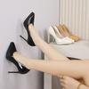 Ultra-high Fine Heel Pointed Waterproof Table Square Buckle Patent Leather Hollow Rear Strap Women's Single Shoes