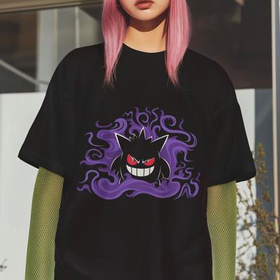 Футболка Gengar Тип Призрак Аниме Графическая Футболка Фиолетовый Дизайн Пламени Унисекс Повседневная