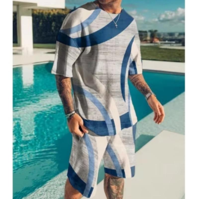 Мужской повседневный комплект из шорт с разноцветным 3D-цифровым принтом в виде леопардового топа с коротким рукавом + пляжные брюки