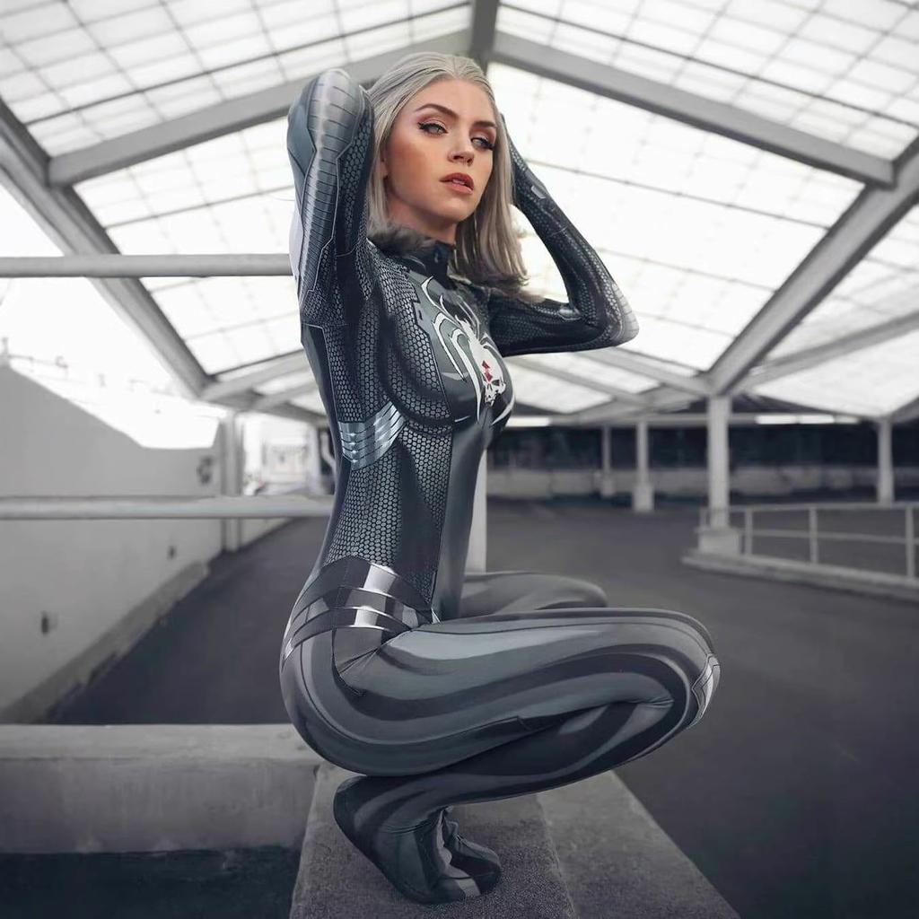 White Widow Women's Cosplay Bodysuit Black Spandex Superhero Costume