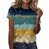 New Fashion Short-sleeved Ladies Oil Painting 3D Floral Print T-shirt Summer Round Neck Casual Loose Cute Tops Tee Shirt Femme