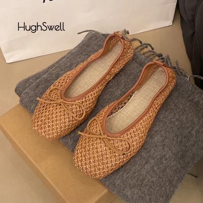 Модные балетки из натуральной соломы, плетеные, женские, летние, дышащие, плетеные балетки, женские, на мягкой подошве, с ажурным верхом, льняные лоферы
