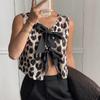 Fashion Leopard Print Hollow Out Shirt Women V Neck Sleeveless Lace Up Tank Crop Tops Chic Female Casual Loose Blouse Streetwear