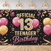 Party decorations for a 13th birthday, official backdrop for a teenager, black and purple balloon background, photo banner for...4526