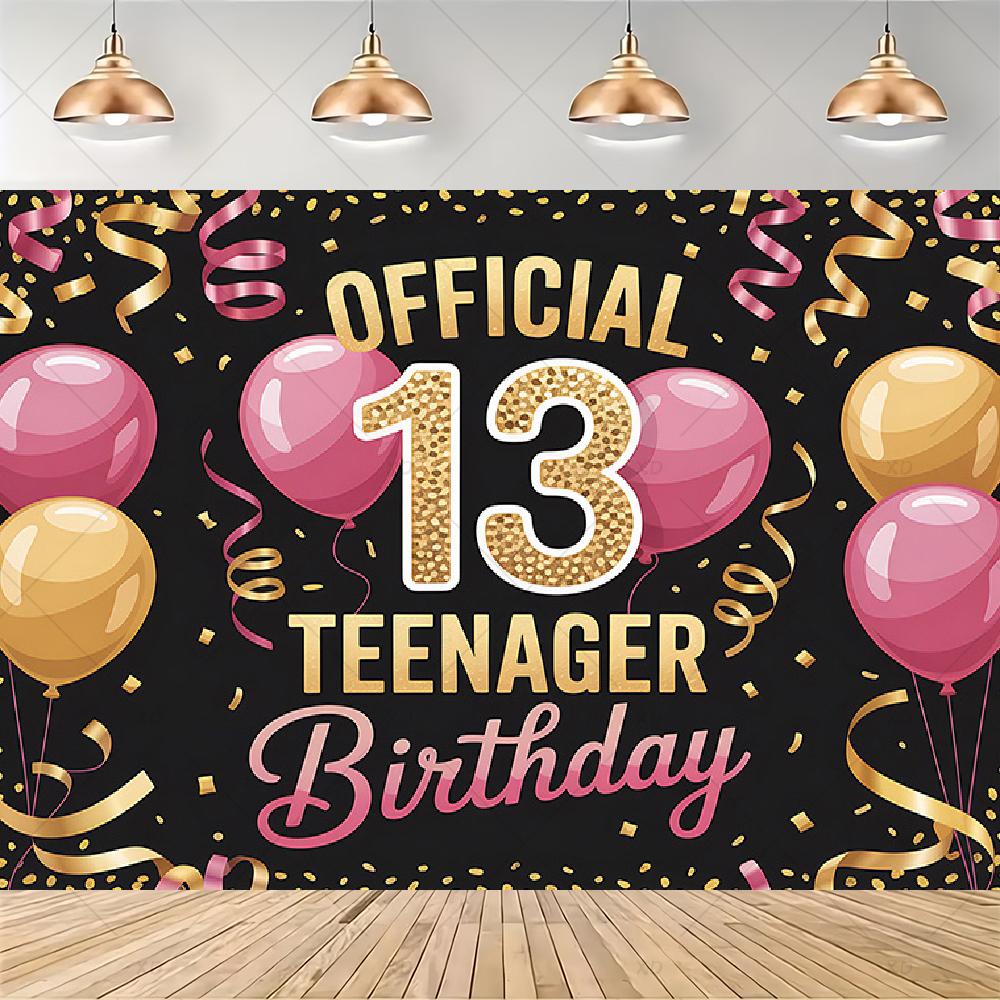 Party decorations for a 13th birthday, official backdrop for a teenager, black and purple balloon background, photo banner for...4526