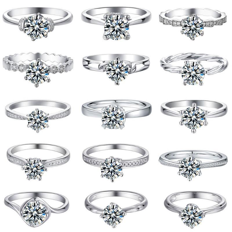 Кольцо из стерлингового серебра S925, обручальное кольцо с бриллиантом в один карат, кольцо с муассанитом цвета D