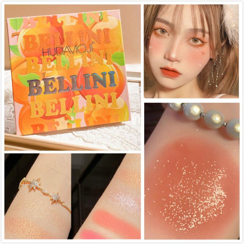 6 Color Peach Natural Highlight Brightening Face Blush One Disc Multi-functional Contouring Glitter Pearl Eyeshadow Tray Women's Student Cosmetics