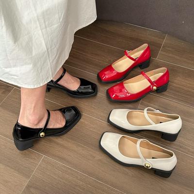 Модные туфли Мэри Джейн для женщин Новая мода Женские туфли на среднем каблуке Мягкие и удобные красные балетки Zapatos De Mujer
