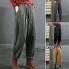 Женские повседневные брюки, эластичные, с высокой талией, свободный крой, утолщенные спортивные брюки с карманами, однотонные повседневные брюки