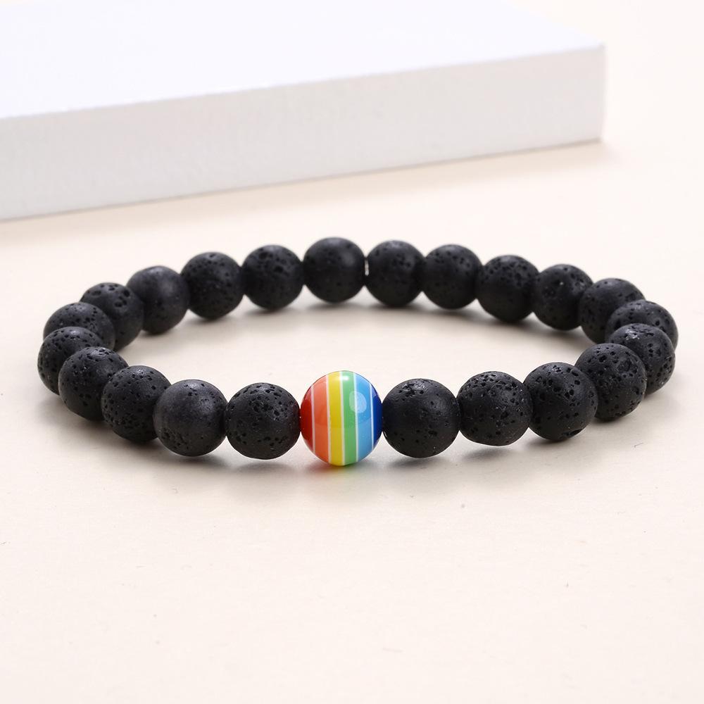 Браслет из матового камня «Тигровый глаз» и радужных бусин из древесины белой сосны вулканического происхождения, подходит для повседневной носки