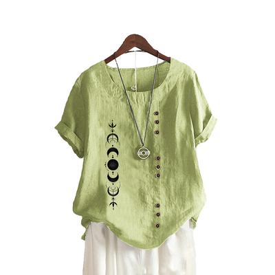 Женская свободная рубашка большого размера, женская повседневная блузка с круглым воротником и принтом, летняя мода, короткий рукав, топ