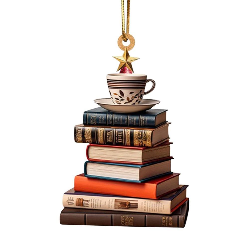 Books Stacked Bookshelf Christmas Hanging Acrylic Christmas Pendant Xmas Tree Decoration For Home