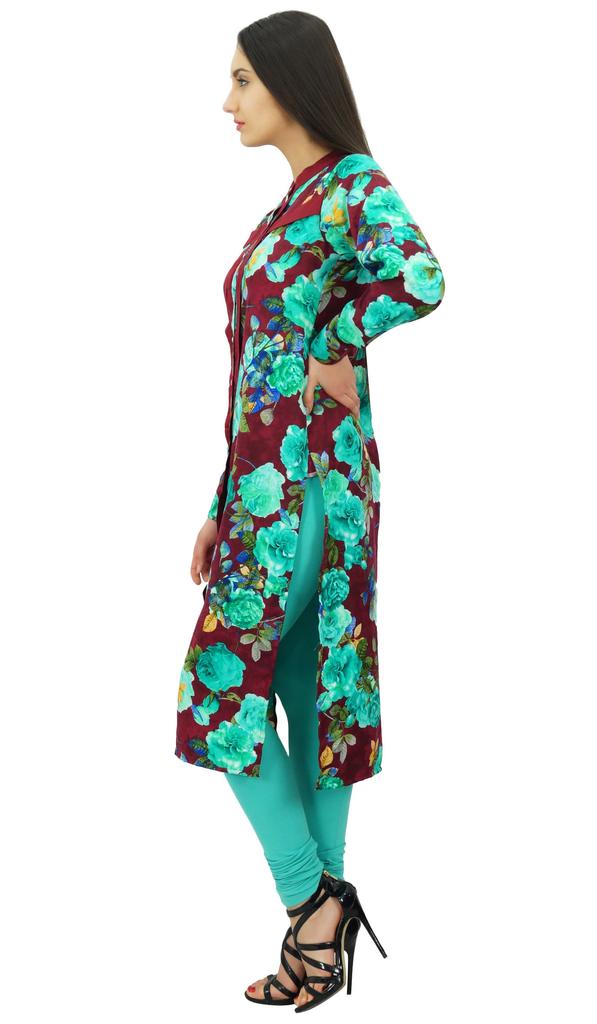 Bimba Floral Winter Tunic Rayon Kurta Straight Ethnic Kurti Blouse